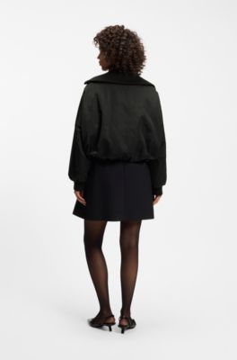 Padded bomber jacket in satin, Black