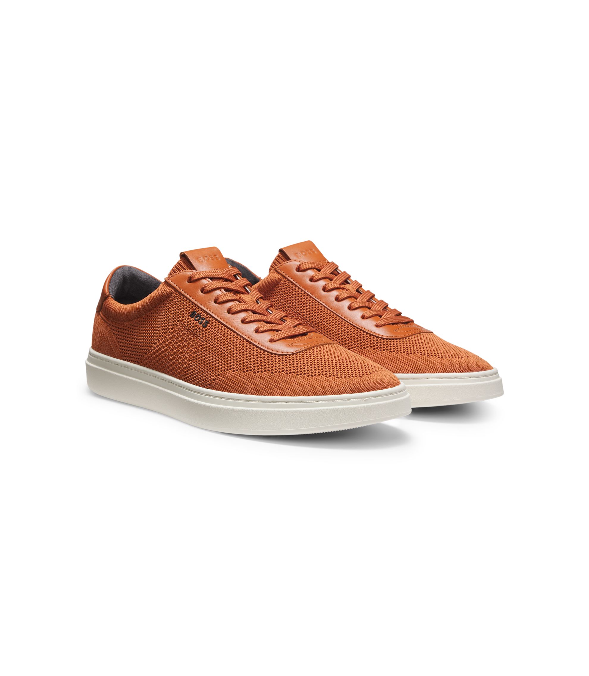 BOSS - Lace-up trainers with knitted uppers and leather trims - Brown