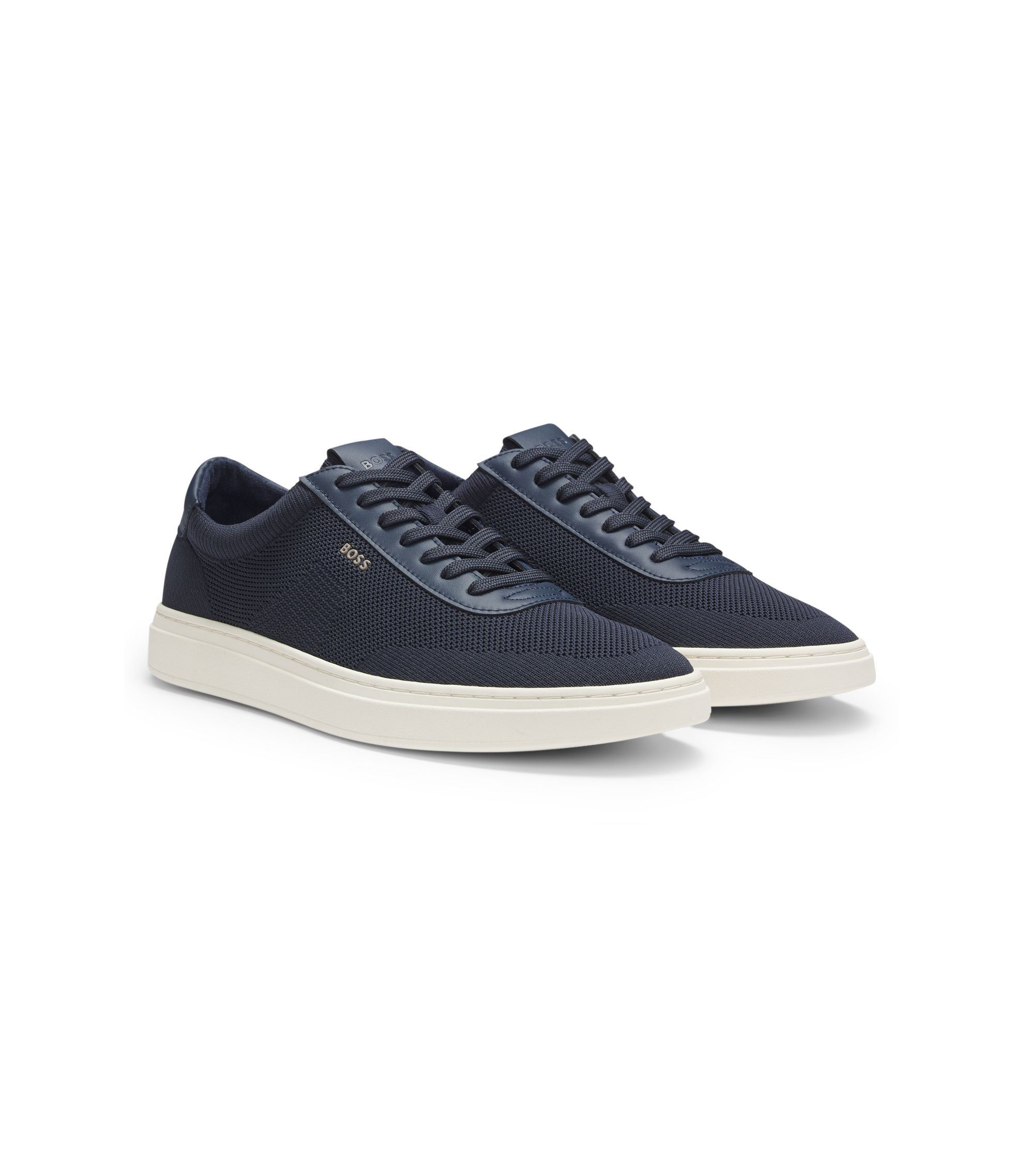 BOSS - Lace-up trainers with knitted uppers and leather trims
