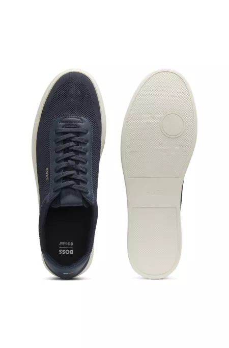 Lace-up trainers with knitted uppers and leather trims
