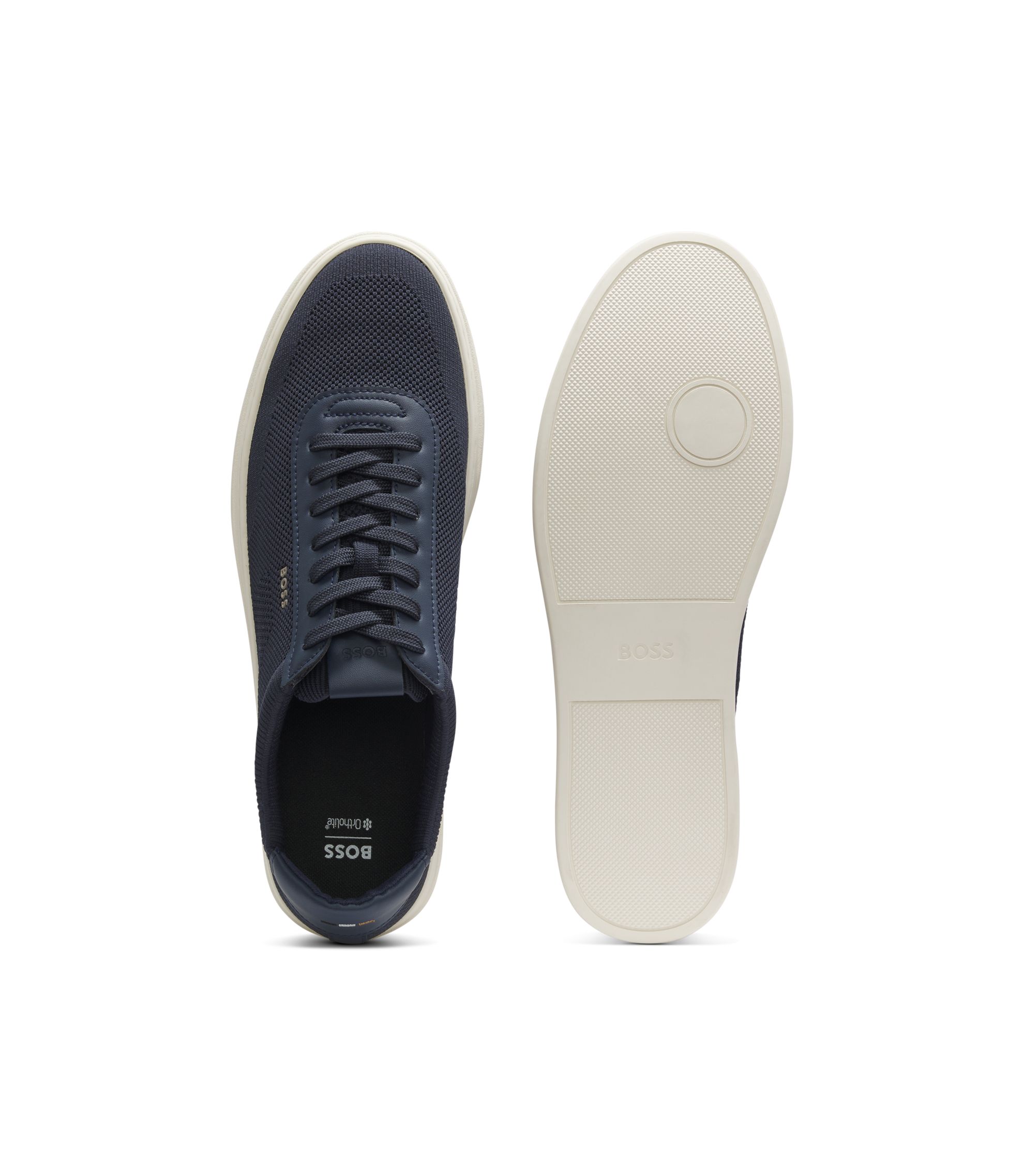 BOSS - Lace-up trainers with knitted uppers and leather trims