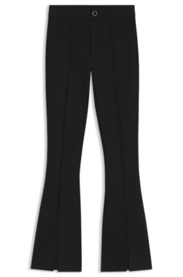 Flared-fit pants with front slits, Black