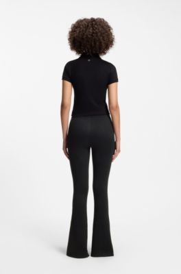 Flared-fit pants with front slits, Black