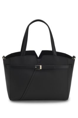 Bolso tote peque&ntilde;o de piel BOSS Revers con detalle de cintur&oacute;n, Negro