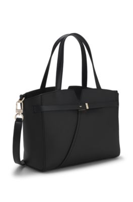 BOSS Revers petit cabas en cuir avec d&eacute;tail de ceinture, Noir