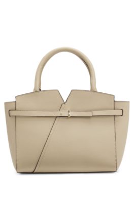 BOSS Revers small leather tote bag with belt detail, Light Beige