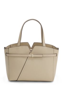 Bolso tote peque&ntilde;o de piel BOSS Revers con detalle de cintur&oacute;n, Beige claro