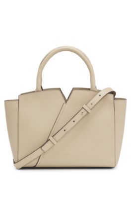 Bolso tote peque&ntilde;o de piel BOSS Revers con detalle de cintur&oacute;n, Beige claro