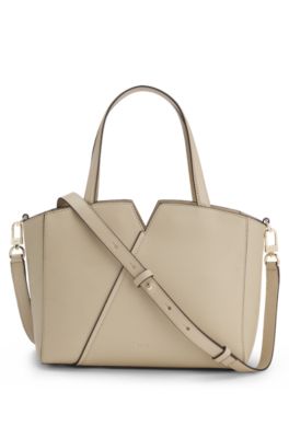 Bolso tote peque&ntilde;o de piel BOSS Revers con detalle de cintur&oacute;n, Beige claro