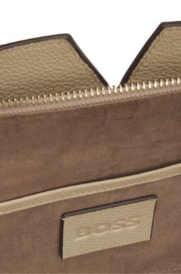 Bolso tote peque&ntilde;o de piel BOSS Revers con detalle de cintur&oacute;n, Beige claro
