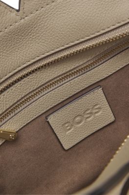 Bolso tote peque&ntilde;o de piel BOSS Revers con detalle de cintur&oacute;n, Beige claro