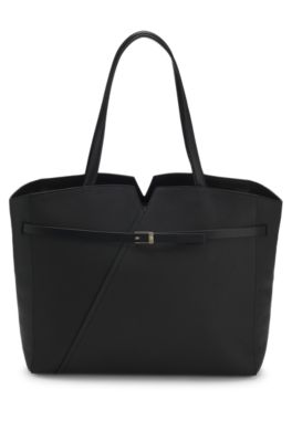 BOSS REVERS tote bag in leather with belt detail, Black