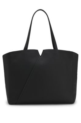 BOSS REVERS tote bag in leather with belt detail, Black