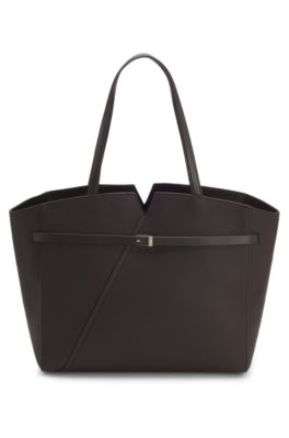 Bolso tote BOSS Revers de piel con detalle de cintur&oacute;n, Marr&oacute;n oscuro