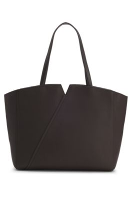 BOSS REVERS tote bag in leather with belt detail, Dark Brown