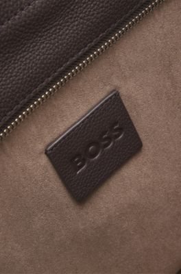 BOSS REVERS tote bag in leather with belt detail, Dark Brown