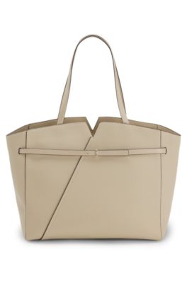 Bolso tote BOSS Revers de piel con detalle de cintur&oacute;n, Beige claro