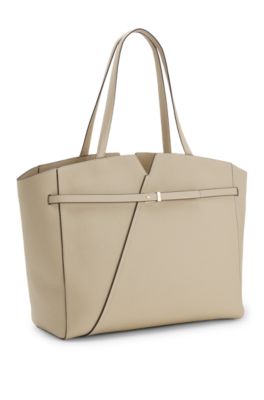 Bolso tote BOSS REVERS de piel con detalle de cintur&oacute;n, Beige claro