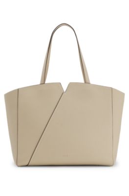 BOSS REVERS tote bag in leather with belt detail, Light Beige