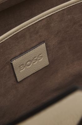 BOSS REVERS tote bag in leather with belt detail, Light Beige