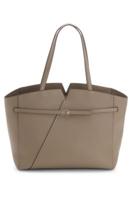 BOSS REVERS tote bag in leather with belt detail, Brown