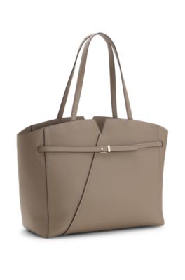 BOSS REVERS tote bag in leather with belt detail, Brown