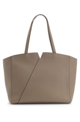 BOSS REVERS tote bag in leather with belt detail, Brown