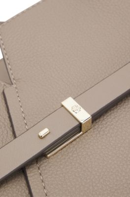 BOSS REVERS tote bag in leather with belt detail, Brown