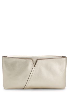 BOSS Revers metallic-leather clutch bag with split topline, Gold