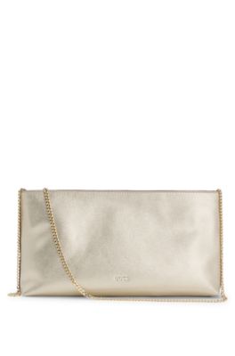 BOSS Revers metallic-leather clutch bag with split topline, Gold
