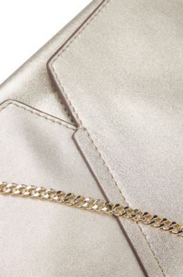 BOSS Revers metallic-leather clutch bag with split topline, Gold