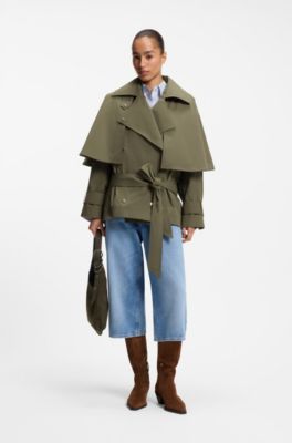 Water-repellent trench coat with belt, Light Green