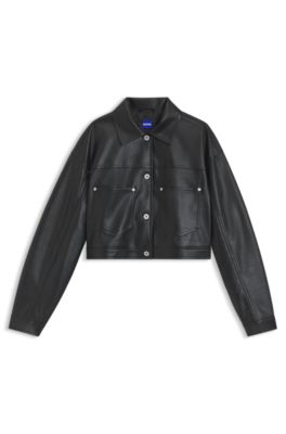 Relaxed-fit jacket in faux leather, Black