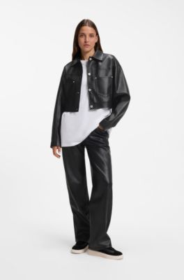Relaxed-fit jacket in faux leather, Black