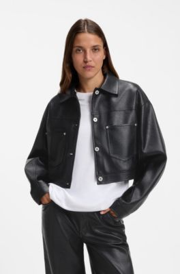 Relaxed-fit jacket in faux leather, Black