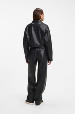 Relaxed-fit jacket in faux leather, Black