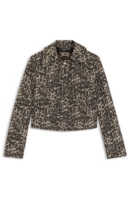 Regular-fit blazer in a leopard cotton blend, Patterned