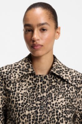 Regular-fit blazer in a leopard cotton blend, Patterned