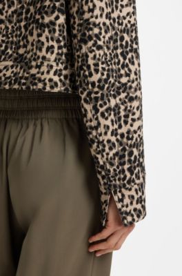 Regular-fit blazer in a leopard cotton blend, Patterned