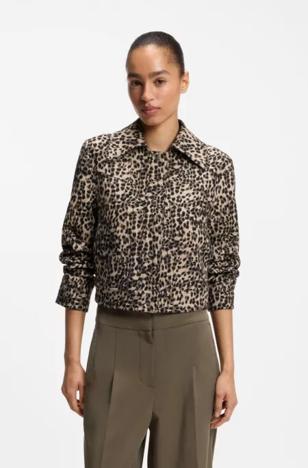 Regular-fit blazer in a leopard cotton blend