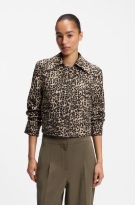 Regular-fit blazer in a leopard cotton blend, Patterned