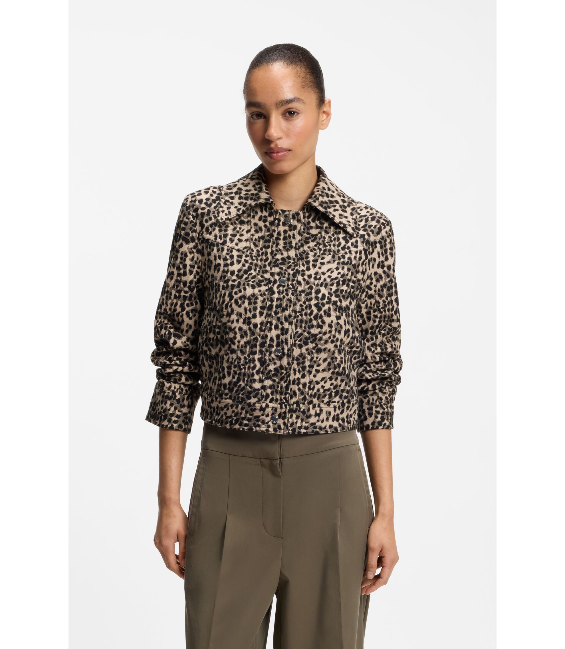 BOSS - Regular-fit blazer in a leopard cotton blend - Patterned