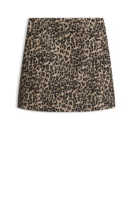 Leopard-jacquard mini skirt with hidden zipper, Patterned