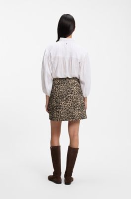 Leopard-jacquard mini skirt with hidden zipper, Patterned