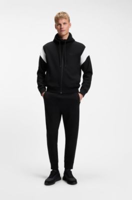 Sudadera regular fit en piqu&eacute; con cremallera, Negro