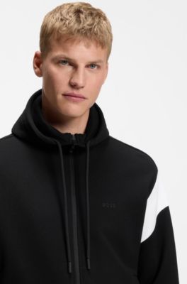 Sudadera regular fit en piqu&eacute; con cremallera, Negro
