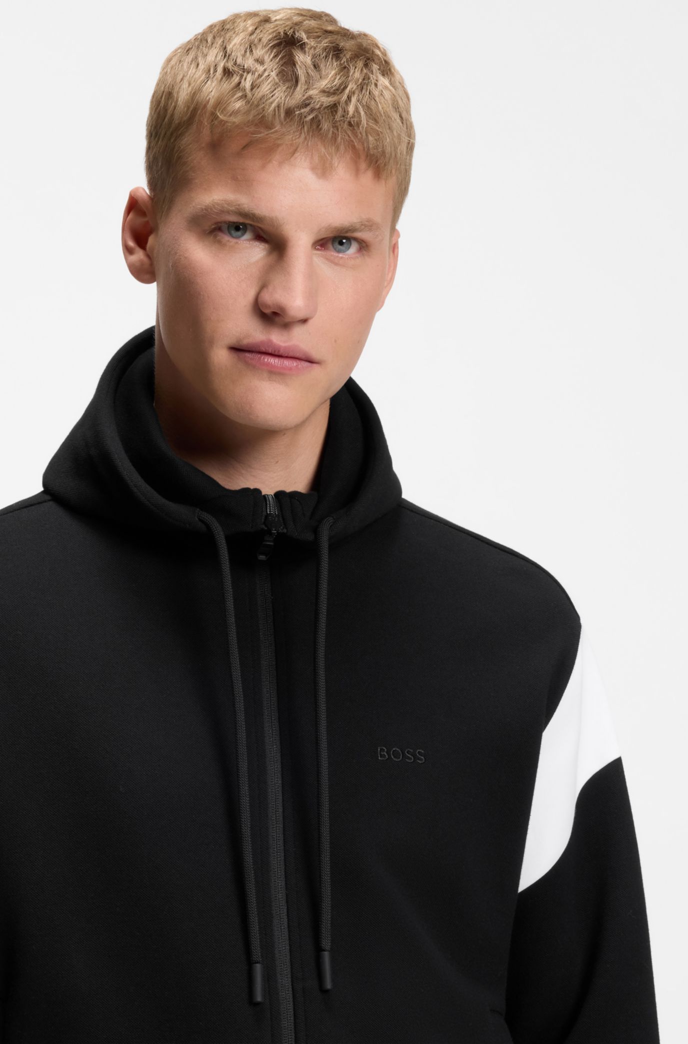 BOSS - Regular-fit zip-up sweatshirt in spacer pique - Black