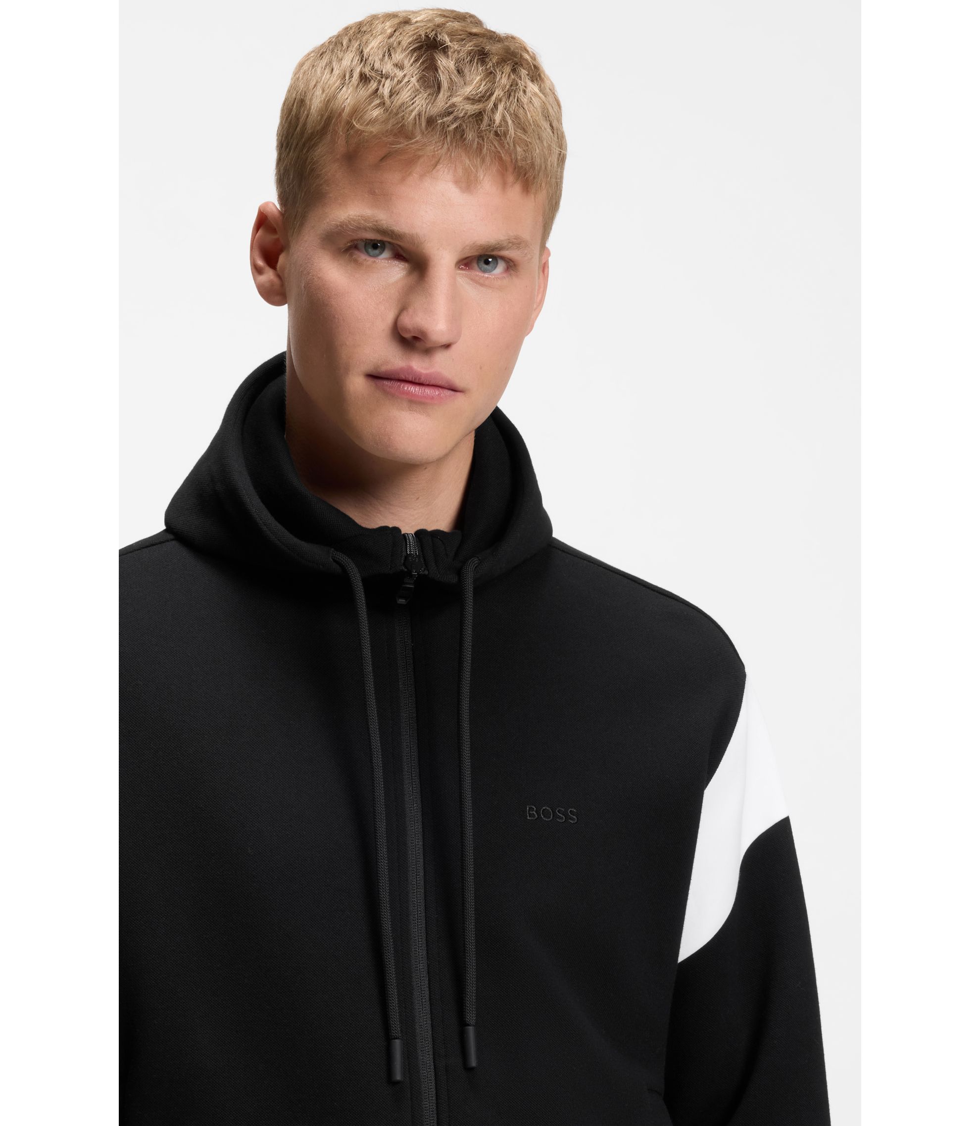 BOSS - Regular-fit zip-up sweatshirt in spacer pique - Black