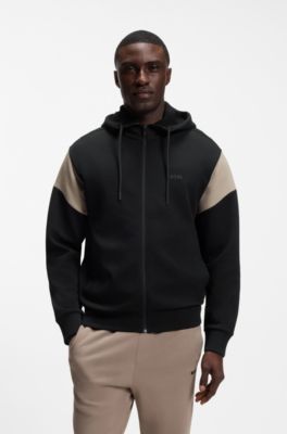 Sudadera regular fit en piqu&eacute; con cremallera, Negro