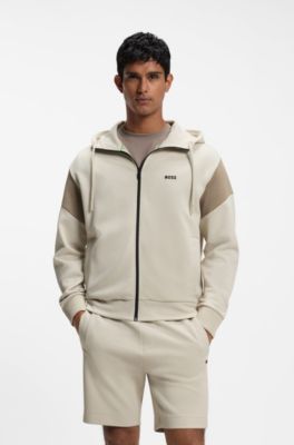 Regular-fit zip-up sweatshirt in spacer pique, Light Beige